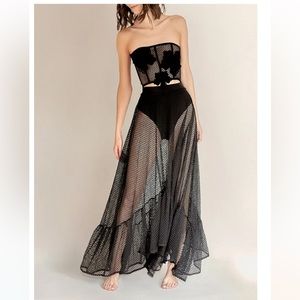 Bathing suit top, bottom and cover up set (black floral size small)